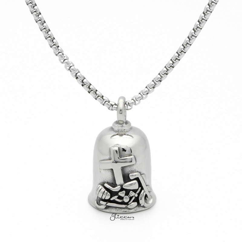 Cross and Motorcycle Stainless Steel Bell Pendant-Jewellery, Men's Jewellery, Men's Necklace, Necklaces, Pendants, Stainless Steel, Stainless Steel Pendant-SP0291_1-Glitters