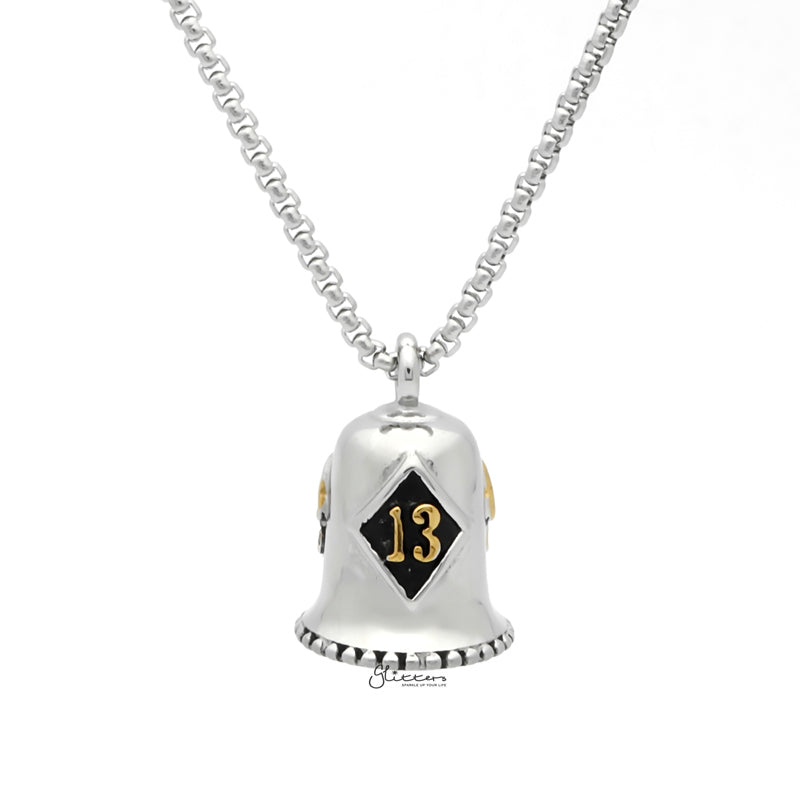 Lucky 13 Stainless Steel Bell Pendant - Gold-Jewellery, Men's Jewellery, Men's Necklace, Necklaces, Pendants, Stainless Steel, Stainless Steel Pendant-SP0297-G1_1-Glitters