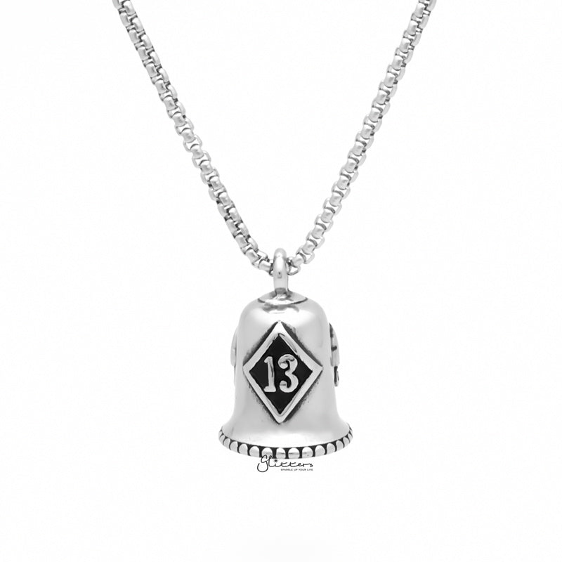 Lucky 13 Stainless Steel Bell Pendant - Silver-Jewellery, Men's Jewellery, Men's Necklace, Necklaces, Pendants, Stainless Steel, Stainless Steel Pendant-SP0297-S1_1-Glitters