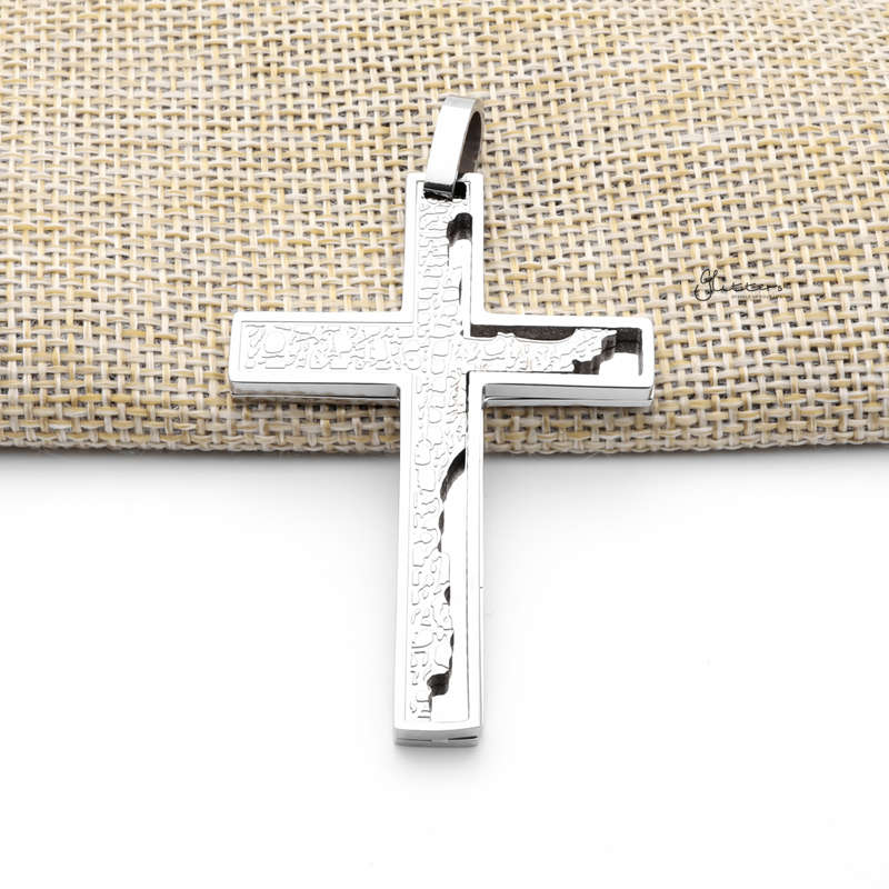 Double Layer Cross Pendant with Pattern - Silver-Jewellery, Men's Jewellery, Men's Necklace, Necklaces, Pendants, Stainless Steel, Stainless Steel Pendant-SP0303-S1_800-Glitters