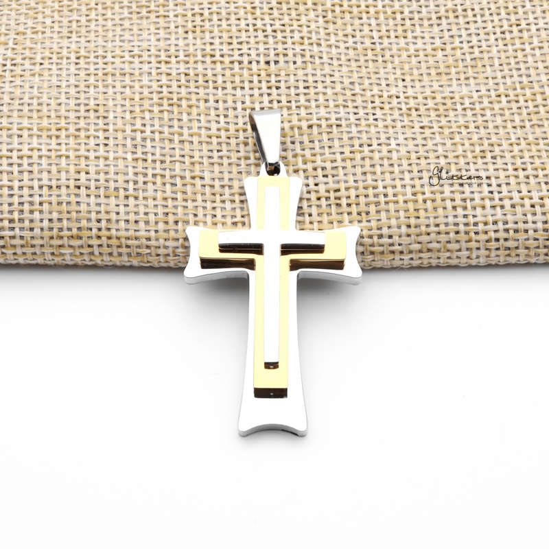 Stainless Steel Triple Layer Cross Pendant - Gold-Jewellery, Men's Jewellery, Men's Necklace, Necklaces, Pendants, Stainless Steel, Stainless Steel Pendant-SP0304-g1_800-Glitters