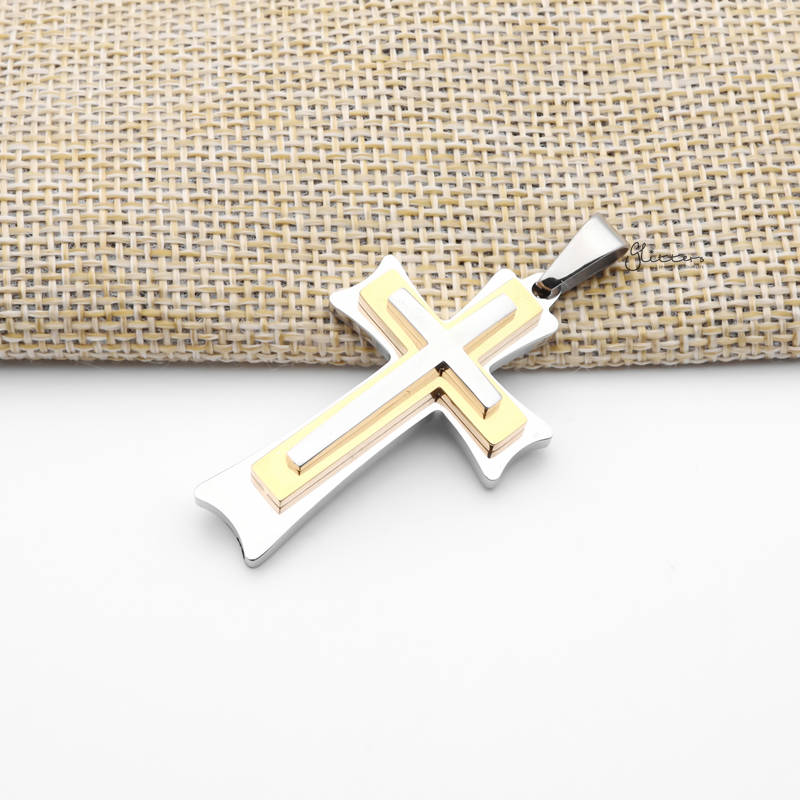 Stainless Steel Triple Layer Cross Pendant - Gold-Jewellery, Men's Jewellery, Men's Necklace, Necklaces, Pendants, Stainless Steel, Stainless Steel Pendant-SP0304-g2_800-Glitters