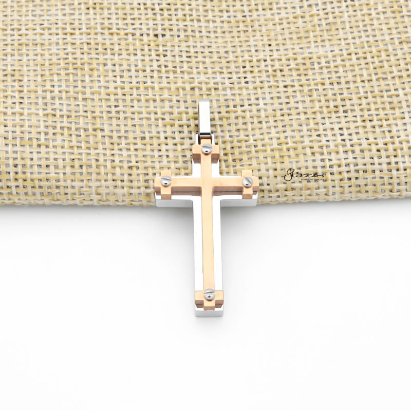 Double Layer Rose Gold Cross Pendant-Jewellery, Men's Jewellery, Men's Necklace, Necklaces, Pendants, Stainless Steel, Stainless Steel Pendant-SP0310_1-Glitters
