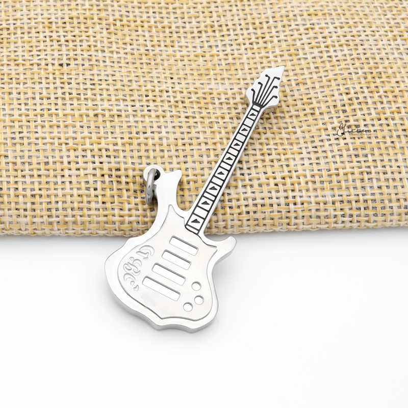 Stainless Steel Electric Guitar Pendant - Silver-Jewellery, Men's Jewellery, Men's Necklace, Necklaces, Pendants, Stainless Steel, Stainless Steel Pendant-SP0315-SL_800-Glitters
