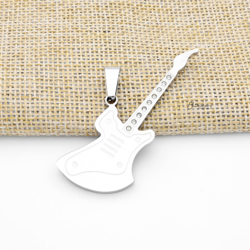 Stainless Steel Electric Guitar Pendant with CZ-Jewellery, Men's Jewellery, Men's Necklace, Necklaces, Pendants, Stainless Steel, Stainless Steel Pendant-SP0316_800-Glitters
