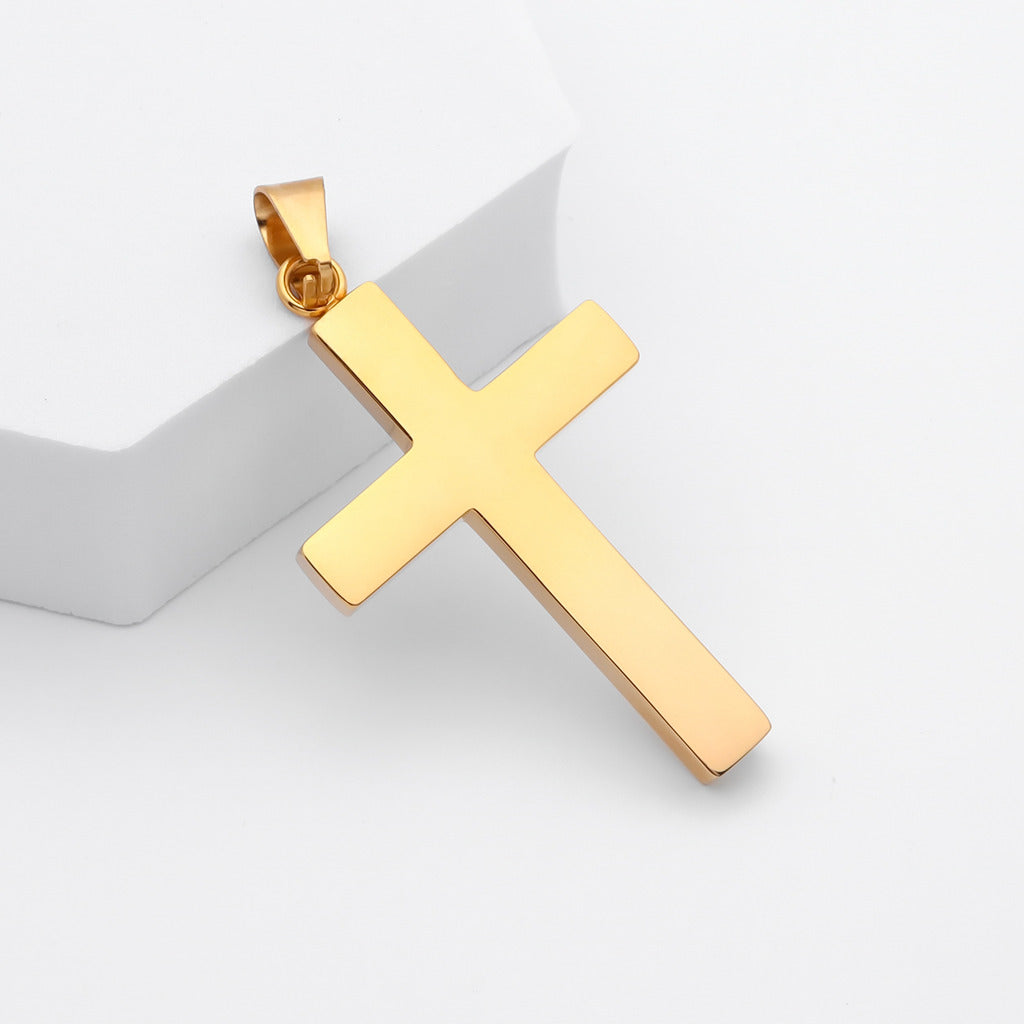 Cross Pendant with C.Z Inlaid in the Middle - Gold-Cubic Zirconia, Jewellery, Men's Jewellery, Men's Necklace, Necklaces, New, Pendants, Stainless Steel, Stainless Steel Pendant-SP0317-G3_1-Glitters