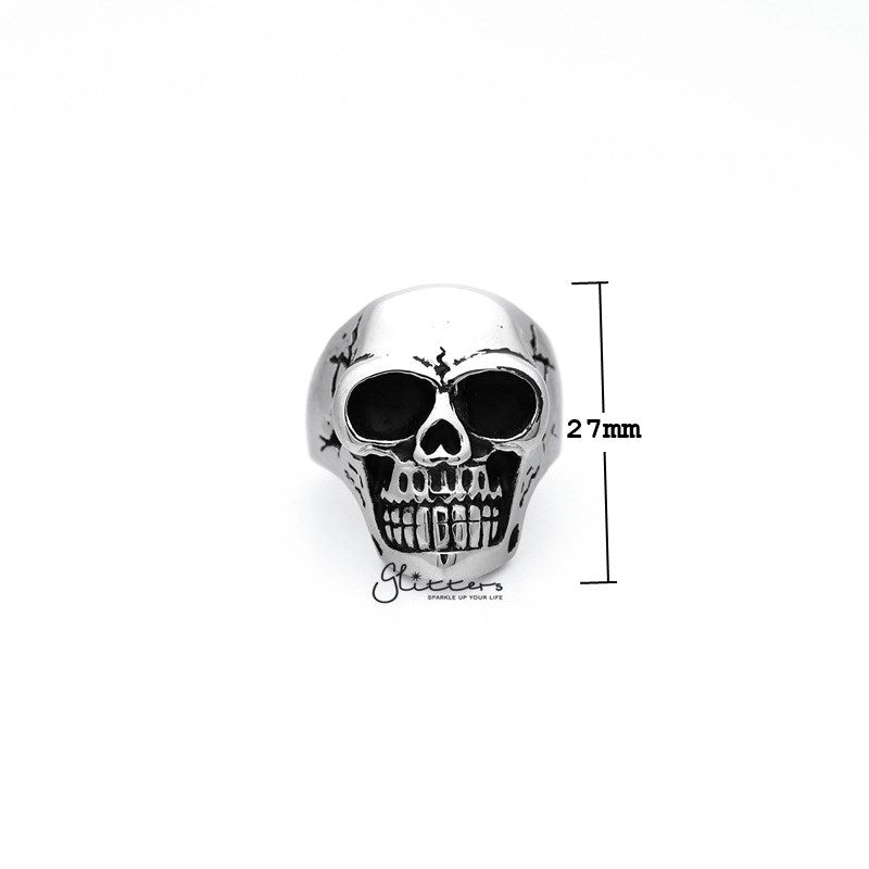 Antiqued Stainless Steel Classic Skull Head Casting Men's Rings-Jewellery, Men's Jewellery, Men's Rings, Rings, Stainless Steel, Stainless Steel Rings-SR0014_800-01_New-Glitters