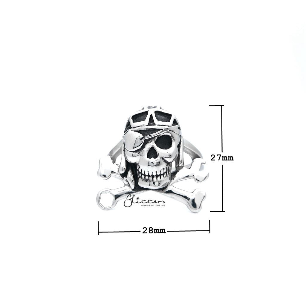 Men's Stainless Steel Skull with Bone Casting Rings-Jewellery, Men's Jewellery, Men's Rings, Rings, Stainless Steel, Stainless Steel Rings-SR0041_1000-01_New-Glitters