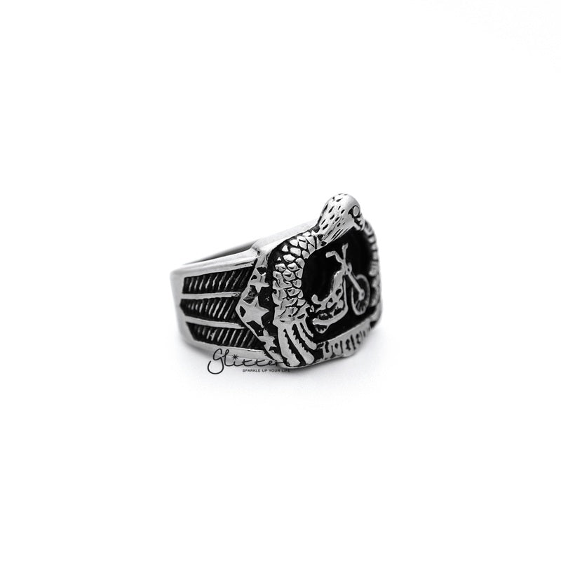 Antiqued Stainless Steel Eagle with Motorcycle Casting Men's Rings-Jewellery, Men's Jewellery, Men's Rings, Rings, Stainless Steel, Stainless Steel Rings-SR0122_800-03-Glitters