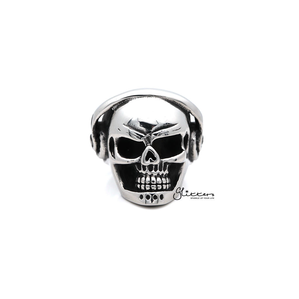 Men's Stainless Steel Skull Head with Headphone Casting Rings-Jewellery, Men's Jewellery, Men's Rings, Rings, Stainless Steel, Stainless Steel Rings-SR0152_1000-01-Glitters