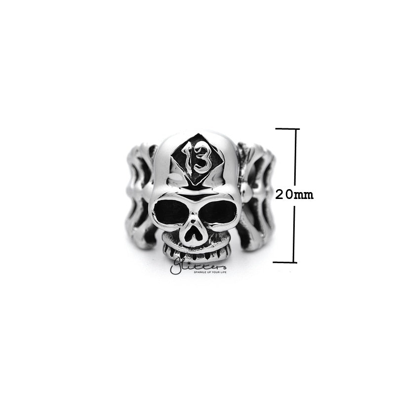 Stainless Steel Skull Head and Bones with #13 Casting Men's Rings-Jewellery, Men's Jewellery, Men's Rings, Rings, Stainless Steel, Stainless Steel Rings-SR0153_800-01_New-Glitters