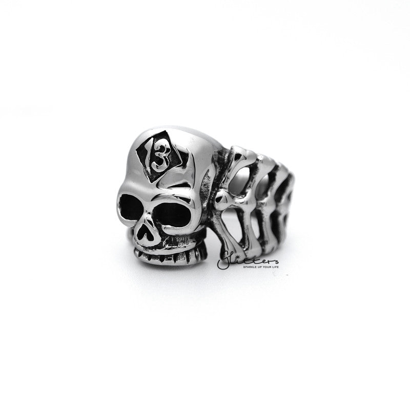 Stainless Steel Skull Head and Bones with #13 Casting Men's Rings-Jewellery, Men's Jewellery, Men's Rings, Rings, Stainless Steel, Stainless Steel Rings-SR0153_800-02-Glitters
