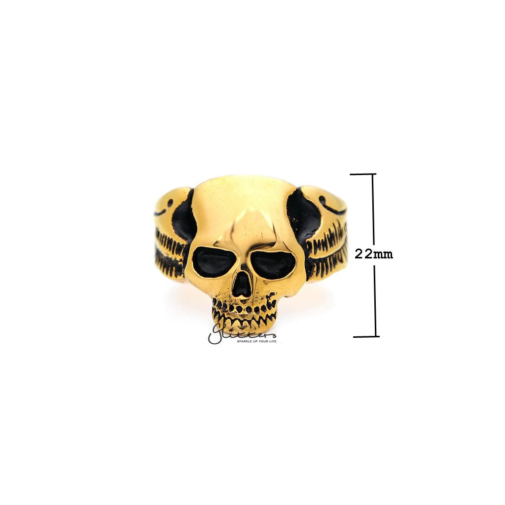 18K Gold I.P Stainless Steel Skull with Wings Casting Men's Ring-Jewellery, Men's Jewellery, Men's Rings, Rings, Stainless Steel, Stainless Steel Rings-SR0154_1000-01_New-Glitters