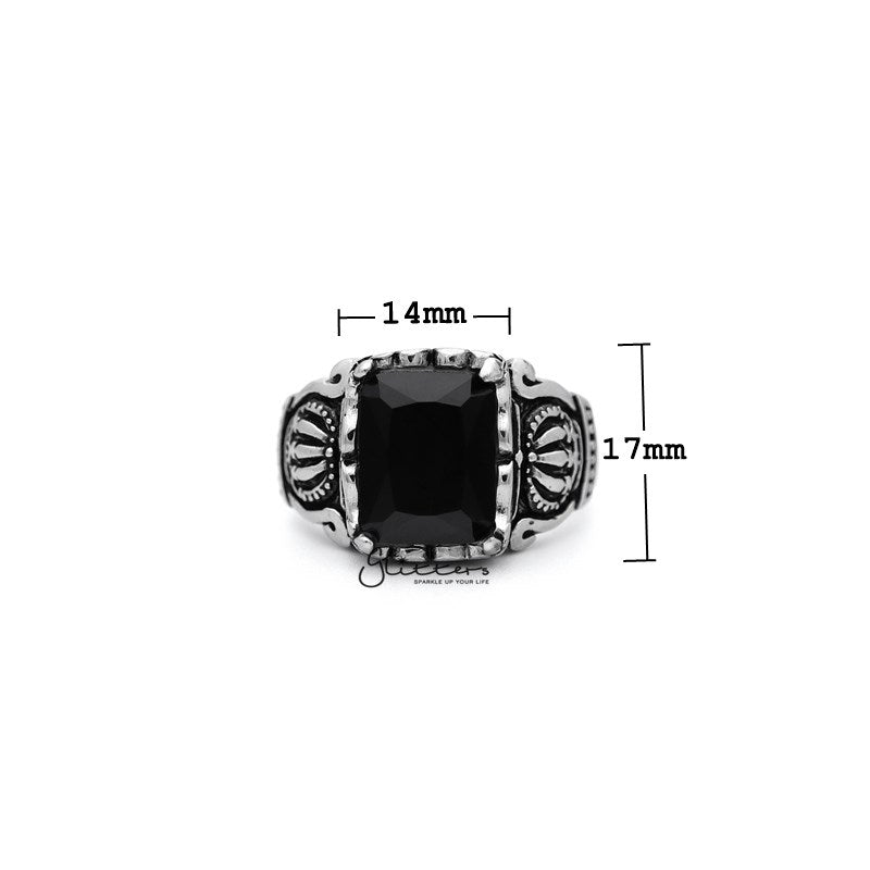 Antiqued Stainless Steel Casting Men's Rings with Black Rectangle C.Z-Cubic Zirconia, Jewellery, Men's Jewellery, Men's Rings, Rings, Stainless Steel, Stainless Steel Rings-SR0209_800-01_New-Glitters