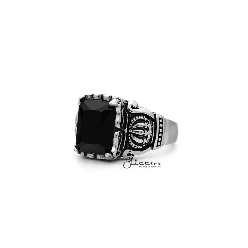 Antiqued Stainless Steel Casting Men's Rings with Black Rectangle C.Z-Cubic Zirconia, Jewellery, Men's Jewellery, Men's Rings, Rings, Stainless Steel, Stainless Steel Rings-SR0209_800-02-Glitters