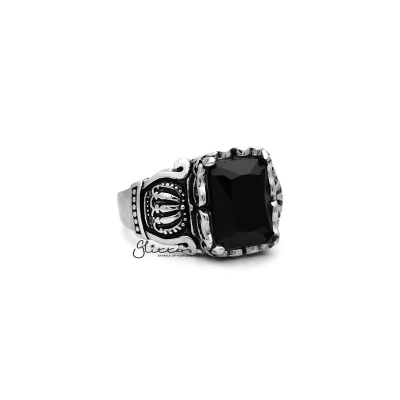 Antiqued Stainless Steel Casting Men's Rings with Black Rectangle C.Z-Cubic Zirconia, Jewellery, Men's Jewellery, Men's Rings, Rings, Stainless Steel, Stainless Steel Rings-SR0209_800-03-Glitters