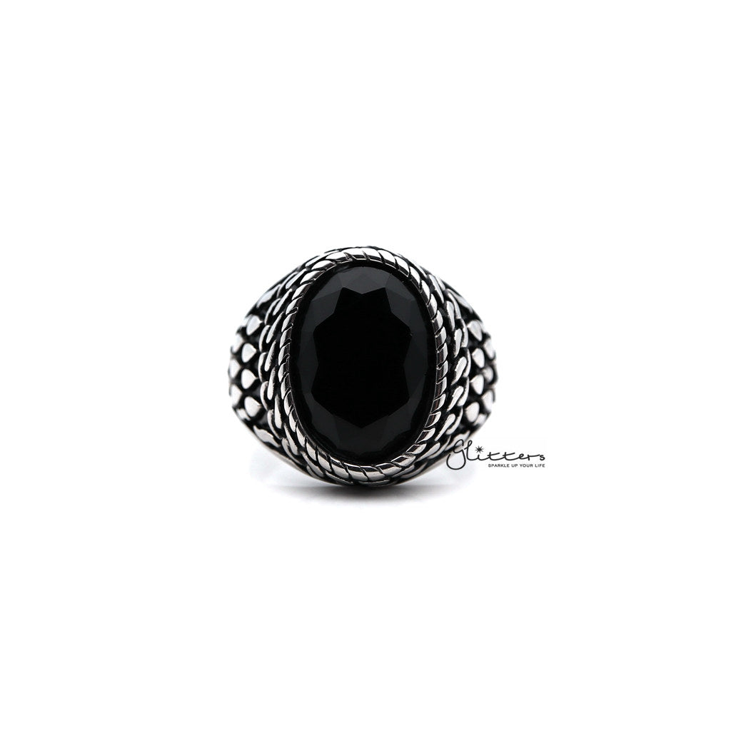 Men's Antiqued Stainless Steel Casting Rings with Black Oval CZ Stone-Cubic Zirconia, Jewellery, Men's Jewellery, Men's Rings, Rings, Stainless Steel, Stainless Steel Rings-SR0211_1000-01-Glitters