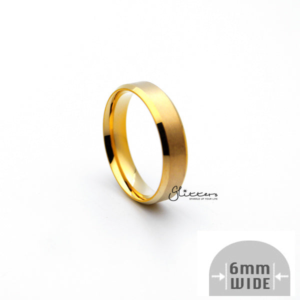 18K Gold Ion-Plated Stainless Steel 6mm Wide Beveled Edge Band Rings-Jewellery, Men's Jewellery, Men's Rings, Rings, Stainless Steel, Stainless Steel Rings-SR0219_02-Glitters