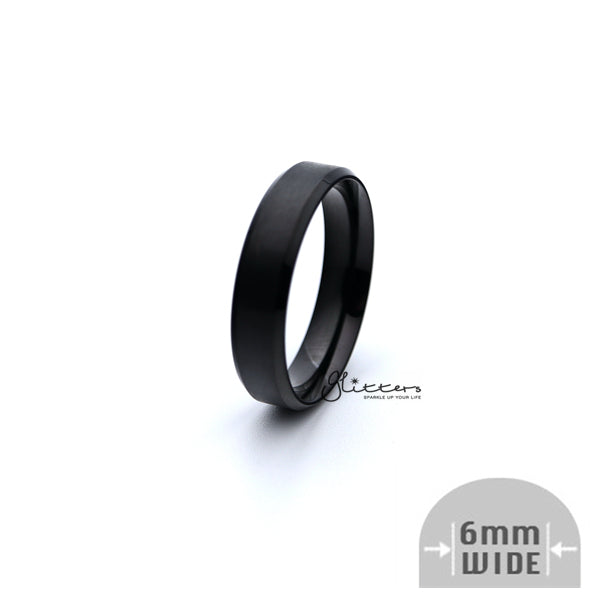 Black Titanium Ion-Plated Stainless Steel 6mm Wide Beveled Edge Band Rings-Jewellery, Men's Jewellery, Men's Rings, Rings, Stainless Steel, Stainless Steel Rings-SR0221-01-Glitters