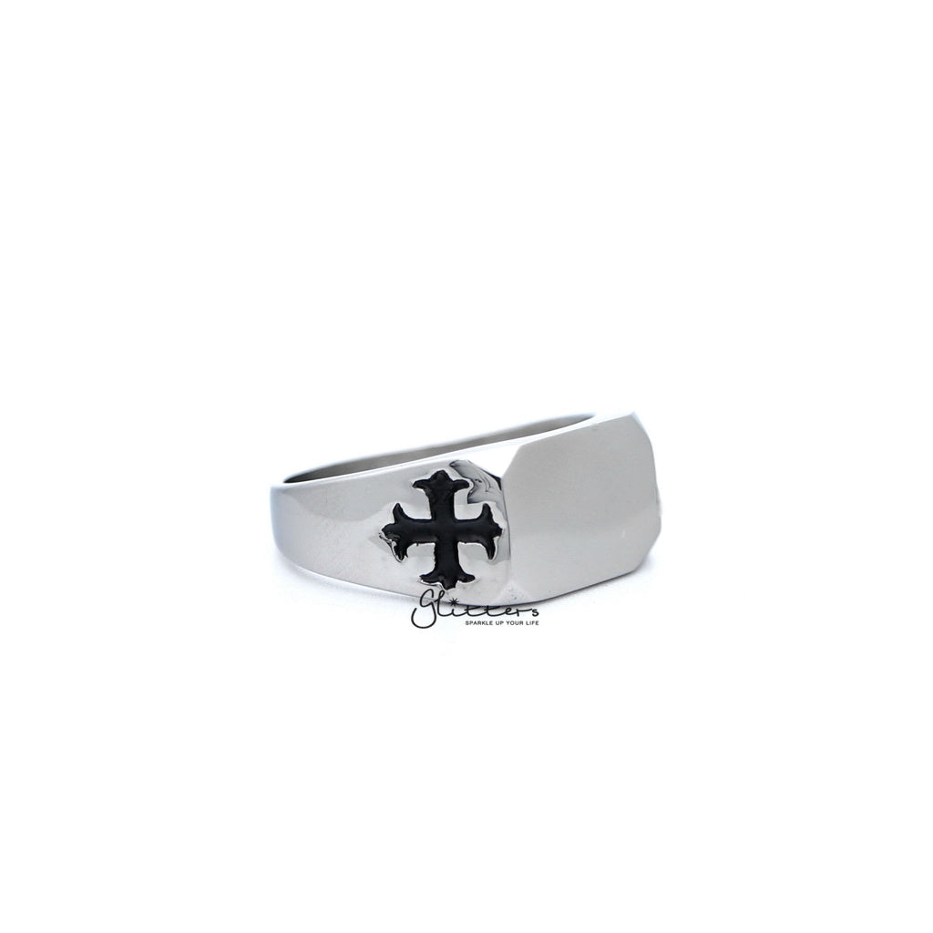 Men's Stainless Steel Glossy Rectangle with Crosses Casting Rings-Jewellery, Men's Jewellery, Men's Rings, Rings, Stainless Steel, Stainless Steel Rings-SR0233_1000-03-Glitters