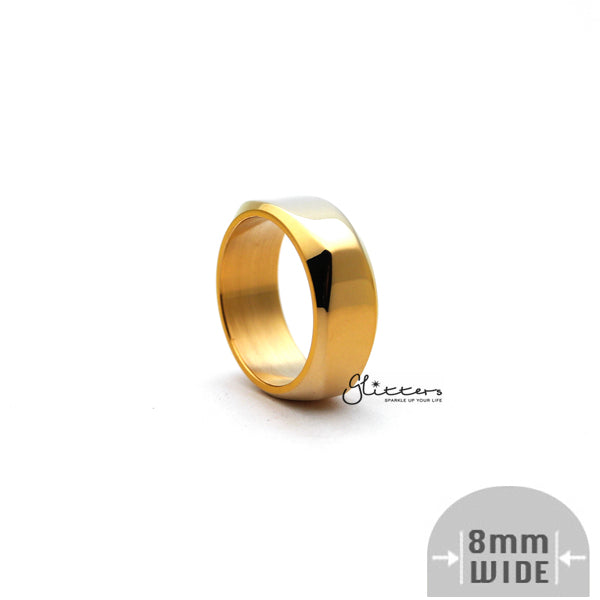 Stainless Steel High Polished 8mm Wide Unique Square Shape Band Rings - Gold-Jewellery, Men's Jewellery, Men's Rings, Rings, Stainless Steel, Stainless Steel Rings-SR0249_02-Glitters