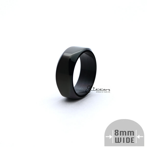 Stainless Steel High Polished 8mm Wide Unique Square Shape Band Rings - Black-Jewellery, Men's Jewellery, Men's Rings, Rings, Stainless Steel, Stainless Steel Rings-SR0250_01-Glitters