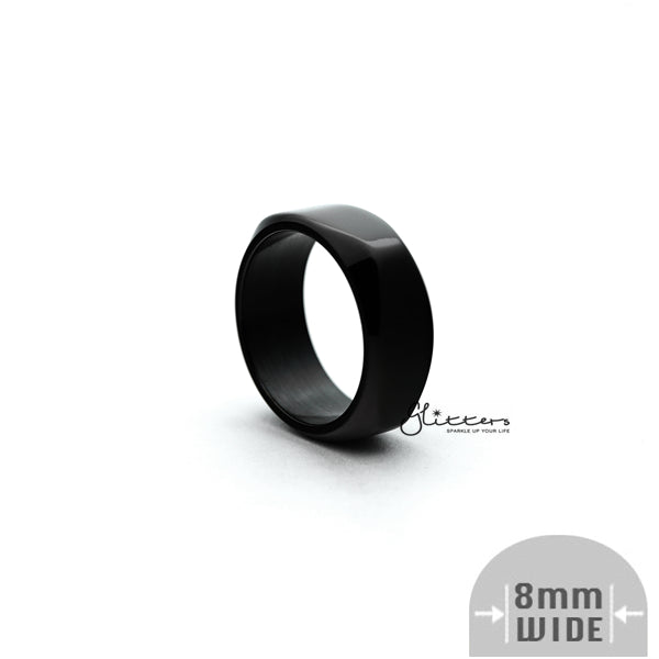Stainless Steel High Polished 8mm Wide Unique Square Shape Band Rings - Black-Jewellery, Men's Jewellery, Men's Rings, Rings, Stainless Steel, Stainless Steel Rings-SR0250_02-Glitters