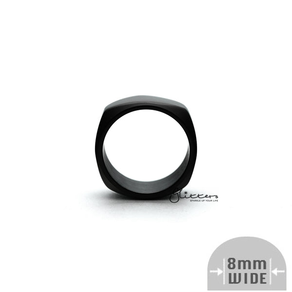 Stainless Steel High Polished 8mm Wide Unique Square Shape Band Rings - Black-Jewellery, Men's Jewellery, Men's Rings, Rings, Stainless Steel, Stainless Steel Rings-SR0250_03-Glitters