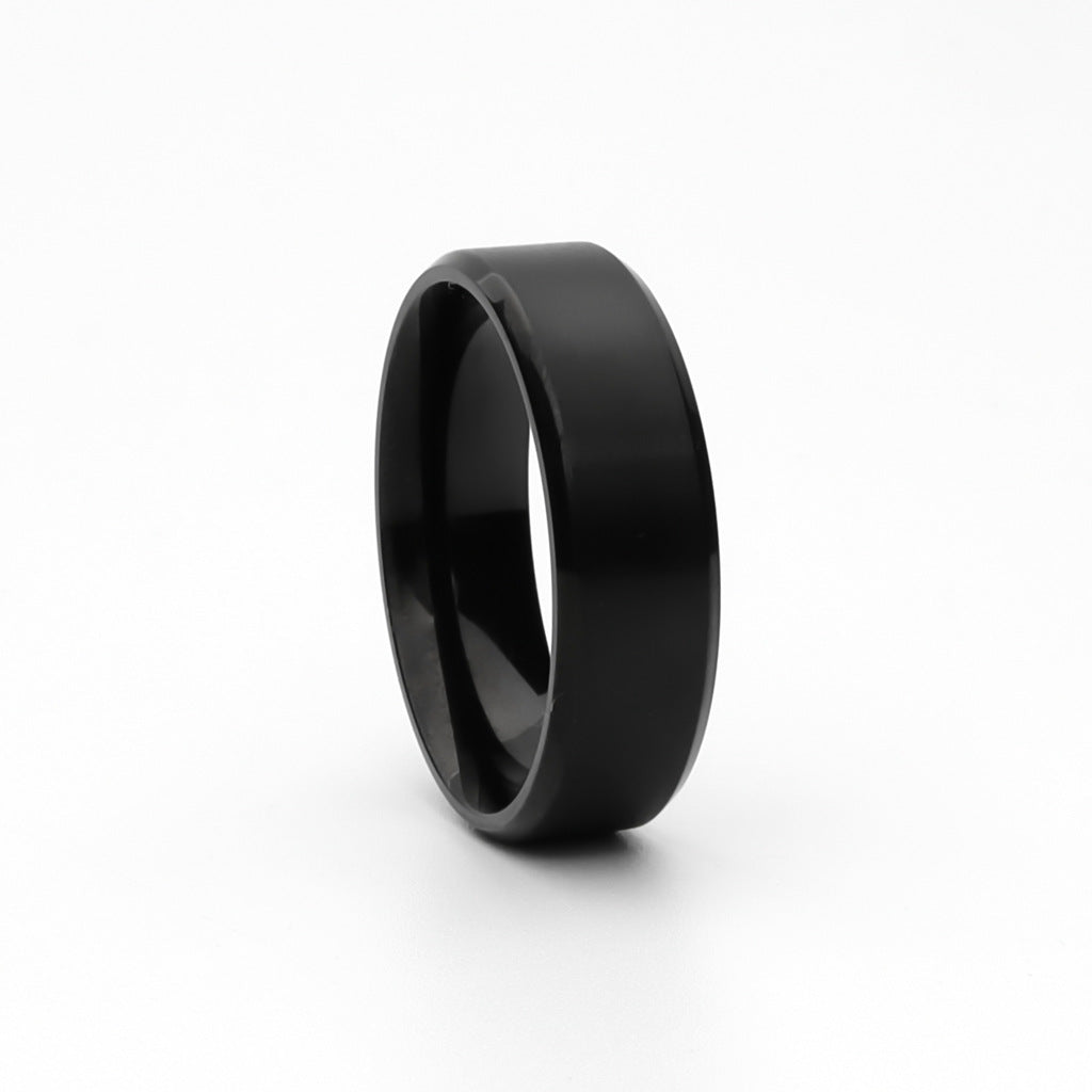 Black Titanium Ion-Plated Stainless Steel 8mm Wide Beveled Edge Band Rings-Best Sellers, Jewellery, Men's Jewellery, Men's Rings, Rings, Stainless Steel, Stainless Steel Rings-SR0265-2_1-Glitters