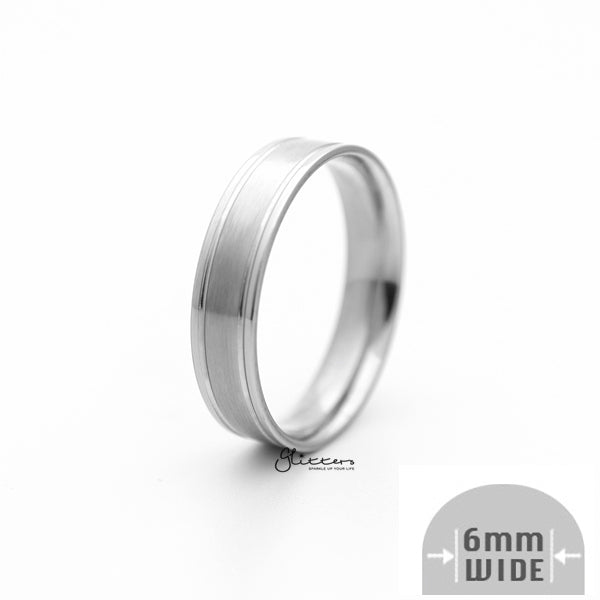 Stainless Steel 6mm Wide Brushed Center Band Ring - Silver-Jewellery, Men's Jewellery, Men's Rings, Rings, Stainless Steel, Stainless Steel Rings-SR0266-01_600-Glitters
