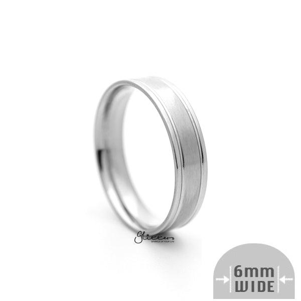 Stainless Steel 6mm Wide Brushed Center Band Ring - Silver-Jewellery, Men's Jewellery, Men's Rings, Rings, Stainless Steel, Stainless Steel Rings-SR0266-02_600-Glitters