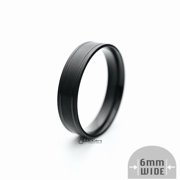 Stainless Steel 6mm Wide Brushed Center Band Ring - Black-Jewellery, Men's Jewellery, Men's Rings, Rings, Stainless Steel, Stainless Steel Rings-SR0268-01_600-Glitters