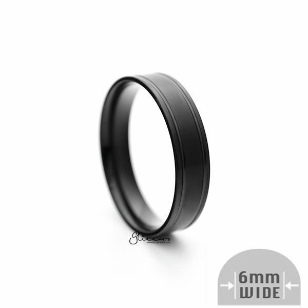 Stainless Steel 6mm Wide Brushed Center Band Ring - Black-Jewellery, Men's Jewellery, Men's Rings, Rings, Stainless Steel, Stainless Steel Rings-SR0268-02_600-Glitters