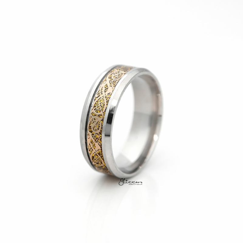Stainless Steel Beveled Edge Band Ring with Gold Stripe Pattern-Jewellery, Men's Jewellery, Men's Rings, Rings, Stainless Steel, Stainless Steel Rings-SR0280-1_800-Glitters