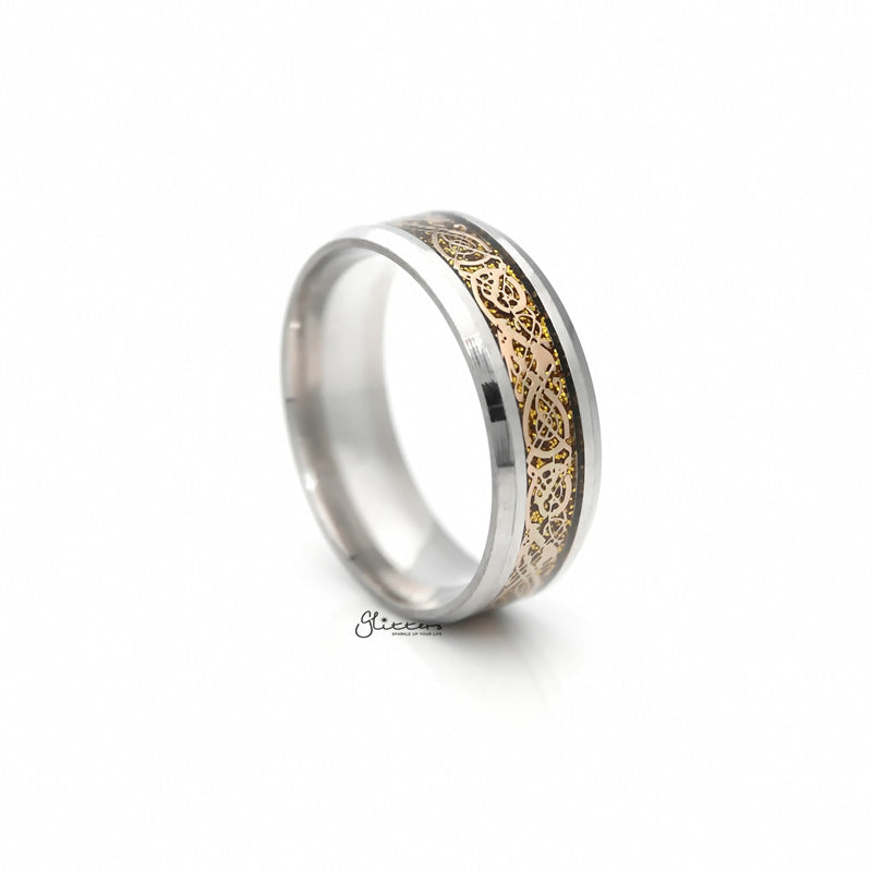 Stainless Steel Beveled Edge Band Ring with Gold Stripe Pattern-Jewellery, Men's Jewellery, Men's Rings, Rings, Stainless Steel, Stainless Steel Rings-SR0280-2_800-Glitters