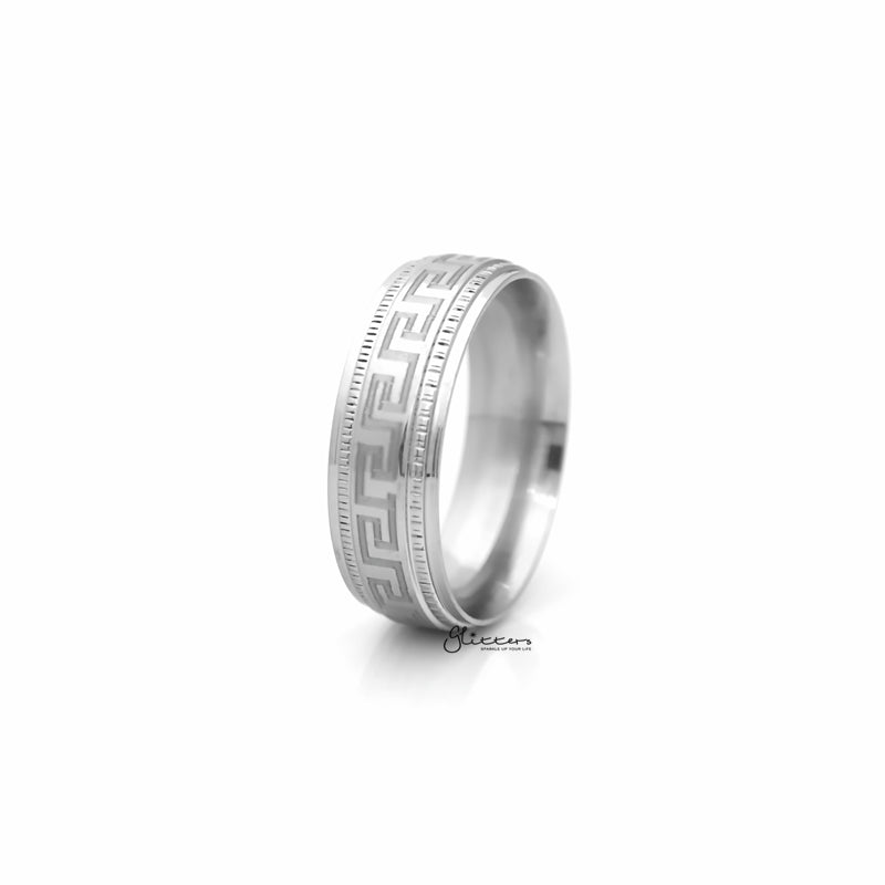 Stainless Steel Greek Key Pattern Band Ring-Jewellery, Men's Jewellery, Men's Rings, Rings, Stainless Steel, Stainless Steel Rings-SR0282-1_800-Glitters