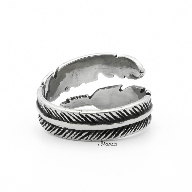 Stainless Steel Feather Ring - Silver-Jewellery, Men's Jewellery, Men's Rings, Rings, Stainless Steel, Stainless Steel Rings, Women's Rings-SR0286-2_1-Glitters