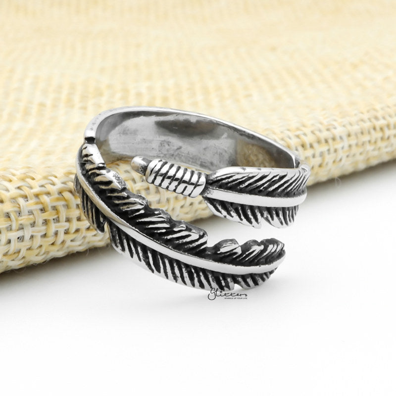 Mens silver feather deals ring