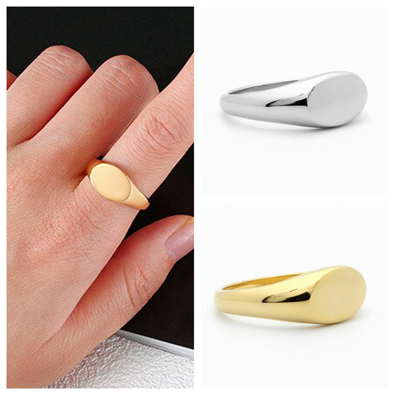 Stainless Steel Oval Signet Ring - Gold-Jewellery, Men's Jewellery, Men's Rings, Rings, Stainless Steel, Stainless Steel Rings, Women's Rings-SR0288-4-Glitters
