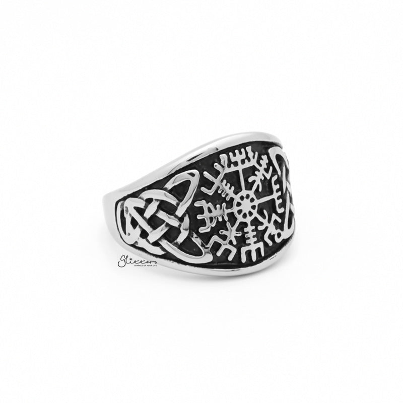 Viking Compass Stainless Steel Ring with Celtic Knot Symbol-Jewellery, Men's Jewellery, Men's Rings, Rings, Stainless Steel, Stainless Steel Rings-SR0299-3_1-Glitters