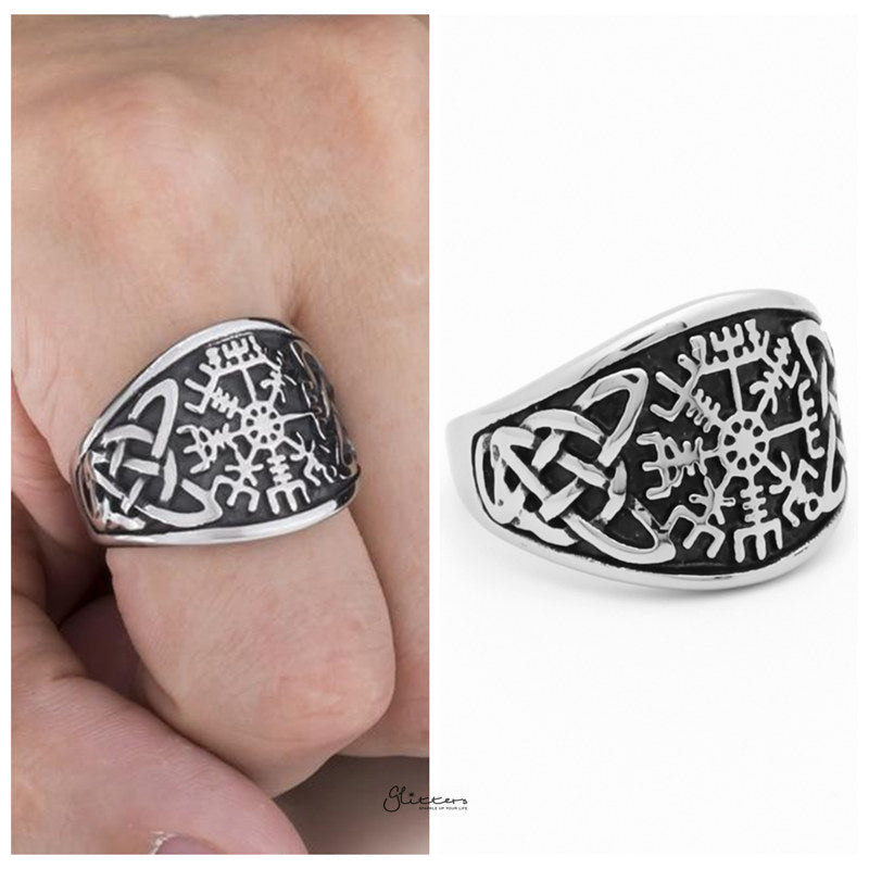Viking Compass Stainless Steel Ring with Celtic Knot Symbol-Jewellery, Men's Jewellery, Men's Rings, Rings, Stainless Steel, Stainless Steel Rings-SR0299-5-Glitters