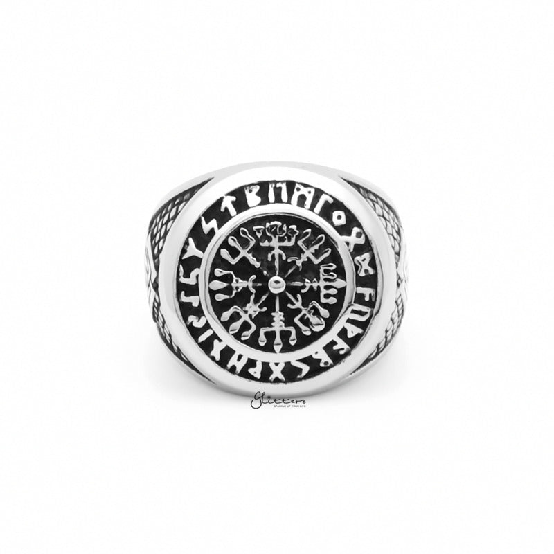Viking Compass Stainless Steel Ring with Valknut Symbols-Jewellery, Men's Jewellery, Men's Rings, Rings, Stainless Steel, Stainless Steel Rings-SR0300-1_1-Glitters
