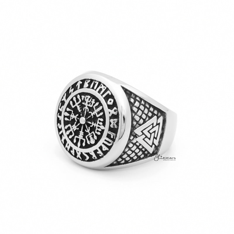 Viking Compass Stainless Steel Ring with Valknut Symbols-Jewellery, Men's Jewellery, Men's Rings, Rings, Stainless Steel, Stainless Steel Rings-SR0300-2_1-Glitters