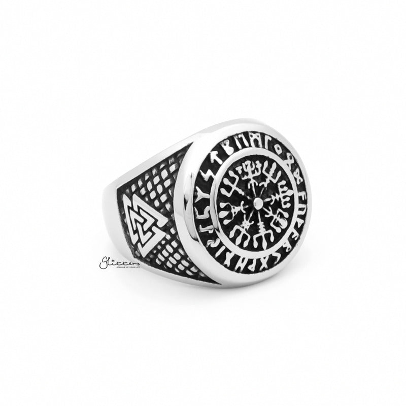 Viking Compass Stainless Steel Ring with Valknut Symbols-Jewellery, Men's Jewellery, Men's Rings, Rings, Stainless Steel, Stainless Steel Rings-SR0300-3_1-Glitters