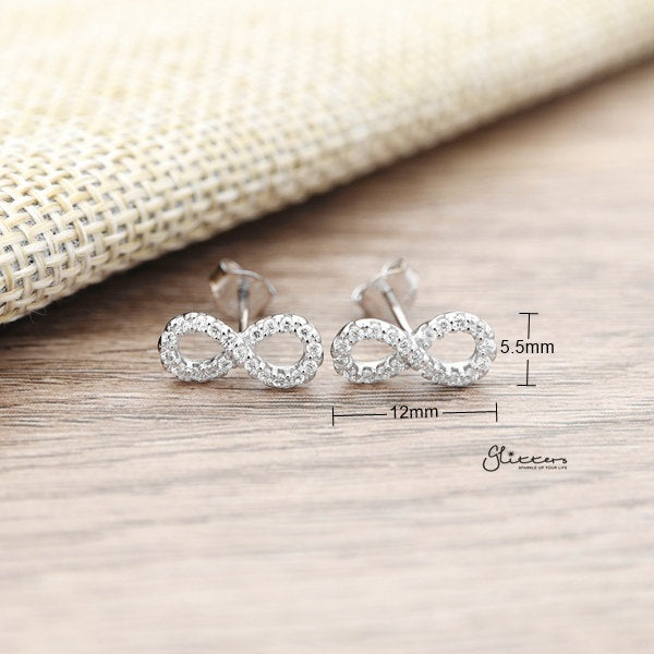 925 Sterling Silver CZ Paved Infinity Symbol Stud Earrings-Cubic Zirconia, earrings, Jewellery, Stud Earrings, Women's Earrings, Women's Jewellery-SSE0166-02_600_New-Glitters