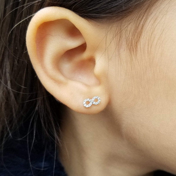 925 Sterling Silver CZ Paved Infinity Symbol Stud Earrings-Cubic Zirconia, earrings, Jewellery, Stud Earrings, Women's Earrings, Women's Jewellery-SSE0166-M_600-Glitters
