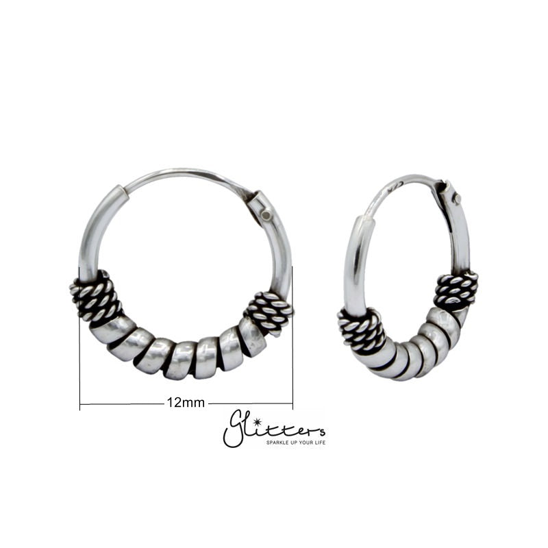 Sterling Silver Bali Hoop Sleeper Earrings - 12mm - SSE0238-earrings, Hoop Earrings, Jewellery, Women's Earrings, Women's Jewellery-SSE0238_new_8246e816-b0aa-46a3-8ac1-c8de022e9080-Glitters