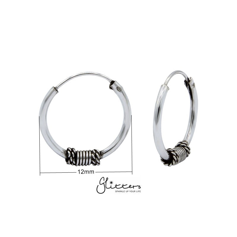 Sterling Silver Bali Hoop Sleeper Earrings - 14mm - SSE0240-earrings, Hoop Earrings, Jewellery, Women's Earrings, Women's Jewellery-SSE0240_new_880de2d5-c633-42cd-a210-a8b2e0c2d58b-Glitters