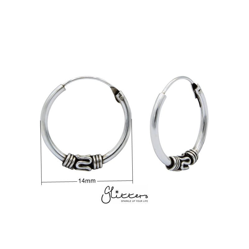 Sterling Silver Bali Hoop Sleeper Earrings - 14mm - SSE0248-earrings, Hoop Earrings, Jewellery, Women's Earrings, Women's Jewellery-SSE0248_new_cc690c80-2e9f-425a-aa51-ac7836bbd02e-Glitters