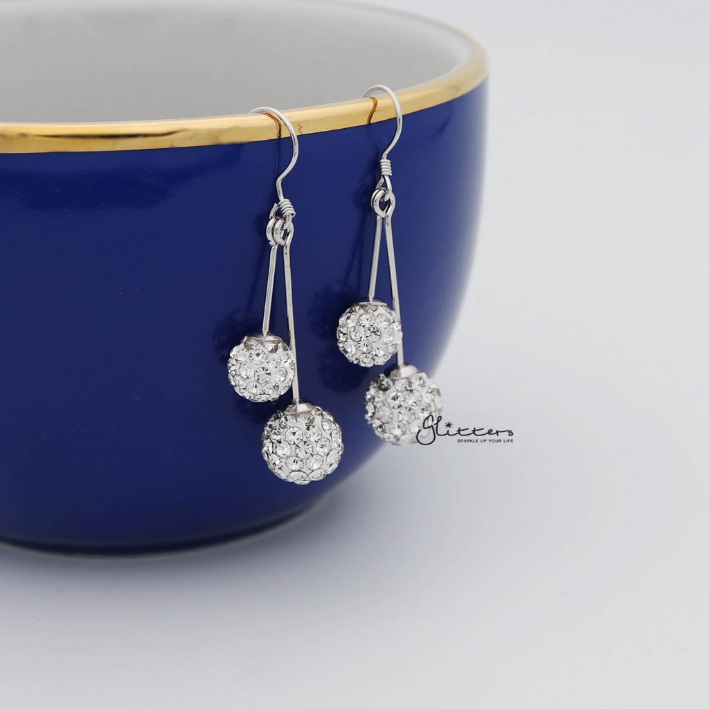 Two Crystal Ferido Disco Balls with Sterling Silver Hook Dangle Earrings-Dangle Earring, earrings, Jewellery, Women's Earrings, Women's Jewellery-SSE0250_1000-01_c980d25e-b828-46d9-8450-66242b918112-Glitters